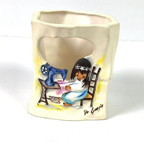 Luminaria Other - Candle Holder Luminaria De Grazia Girl Sewing Seamstress Bag Vase 4.25" Degrazia